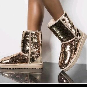Ugg Womens Rose GoldClassic Boots Classic Short Sequin Boot 8